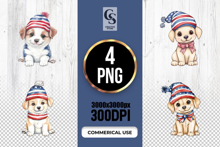 Cute Patriotic Puppy Watercolor Clipart PNG