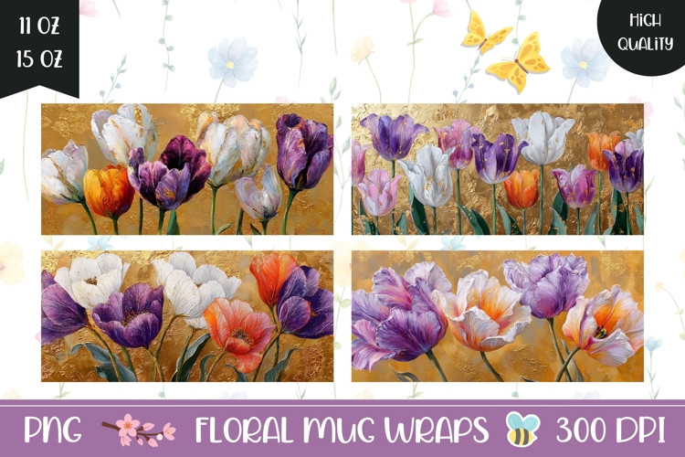 Tulips Mug Wrap Designs, Floral Mug Template