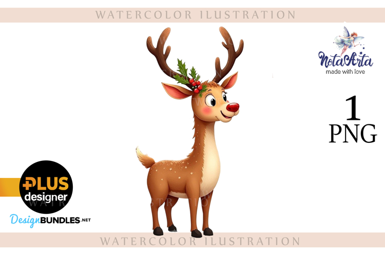 New Years Christmas deer watercolor