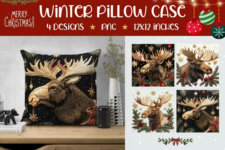 Christmas Moose Pillow Case Designs, Christmas Pillowcase