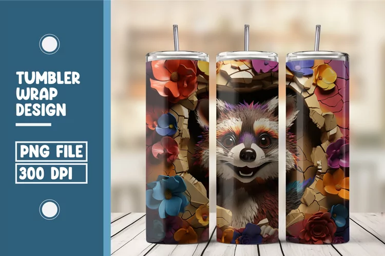 3D Raccoon tumbler warp design