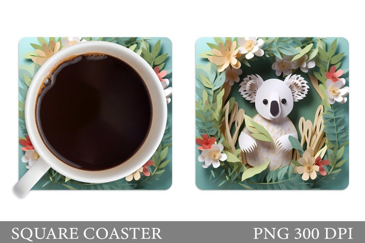 Koala Square Coaster Design. Paper Koala Coaster Sublimation example image 1