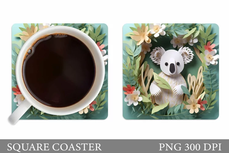 Koala Square Coaster Design. Paper Koala Coaster Sublimation