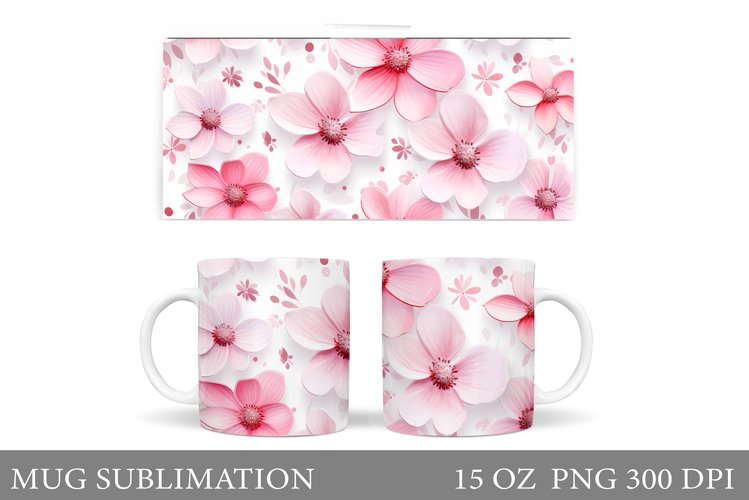Flowers Mug Wrap Sublimation. Pink Flowers Mug Wrap Design