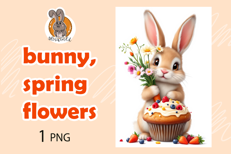 bunny, spring flowers, cupcake