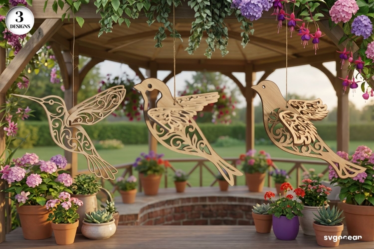 3D Hanging Birds Ornament SVG Bundle | Glowforge | Laser Cut