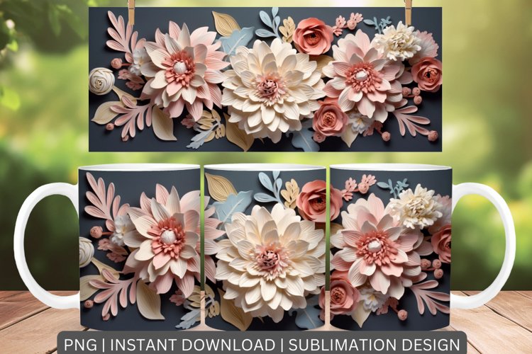 3D Flower Mug Sublimation Wrap Floral Design example image 1