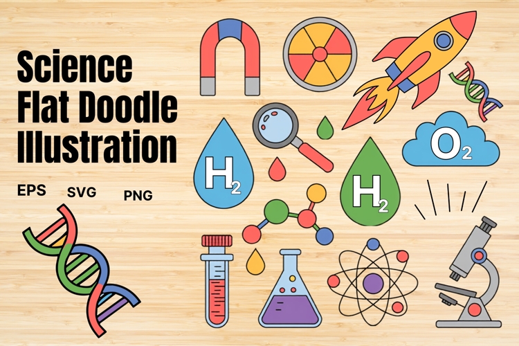 Science Flat Doodle Illustration