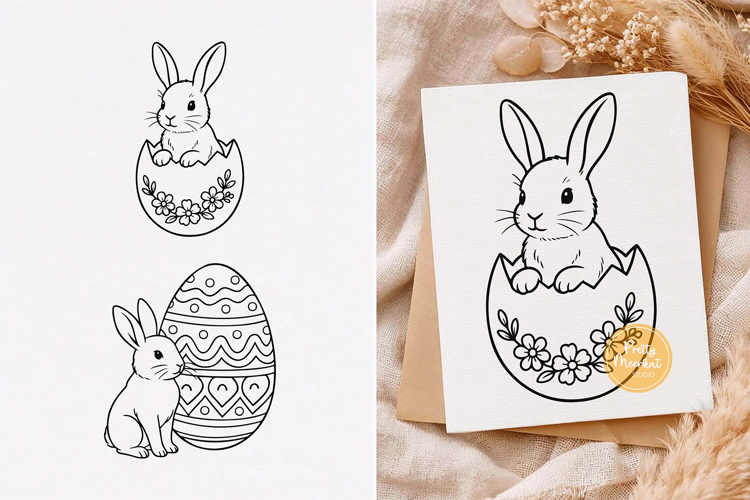 Easter Bunny svg, Easter svg, Easter Egg, Line Art, Clipart