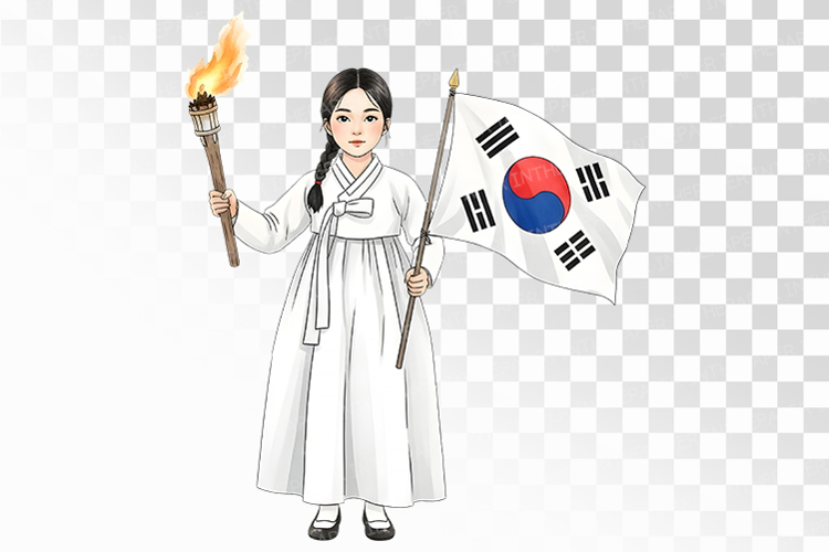 Korean Independence Spirit Girl Hanbok Taegeukgi Flag PNG