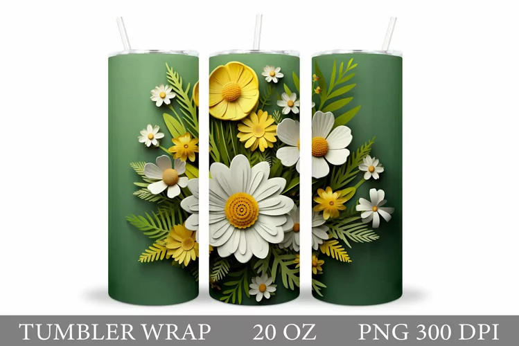 3D Flowers Tumbler Design. Sublimation Tumbler Flowers