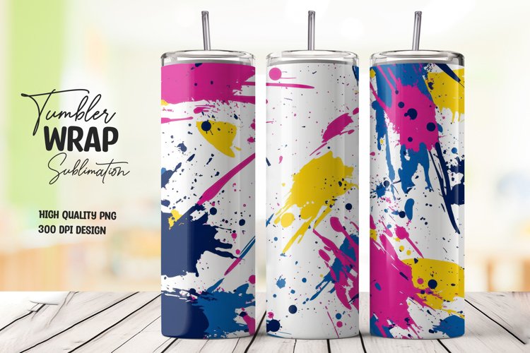 Colorful abstract splashes tumbler wrap sublimation design