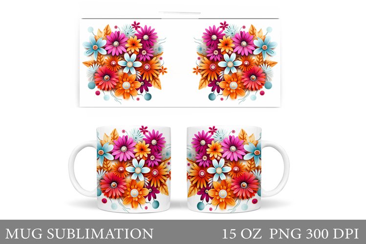 Flowers Mug Sublimation. Floral Mug Wrap Design