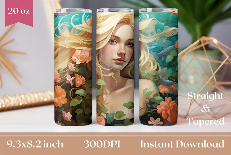 Blonde Hair Mermaid Girl Tumbler Wrap Desing 20 oz