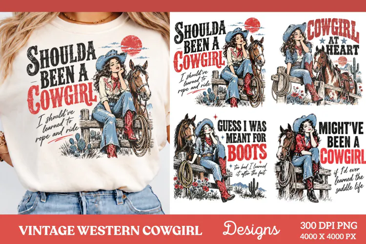 Shoulda Been a Cowgirl Western Horse PNG, Vintage Cowgirl Ho