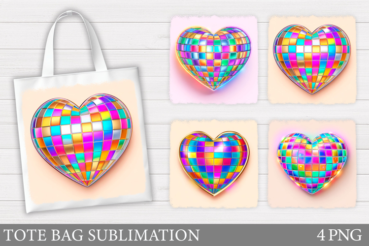 Disco Heart Tote Bag Design. Valentines Sublimation