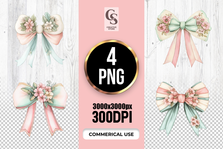 Floral Bow Ribbon Illustration Clipart Sublimation PNG