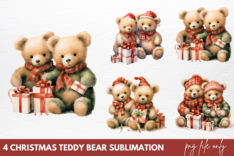 Christmas Teddy Bear Sublimation Clipart PNG