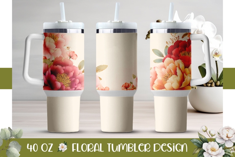 Peony Tumbler Wrap Design, Floral 40 Oz Tumbler PNG