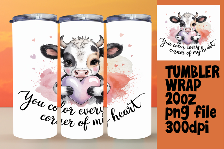 Stylish 20oz Tumbler Template , Cute Cow