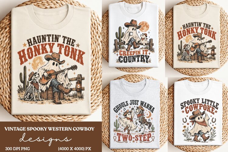 Hauntin' the Honky Tonk Ghost Cowboy PNG, Spooky Western Cow example image 1