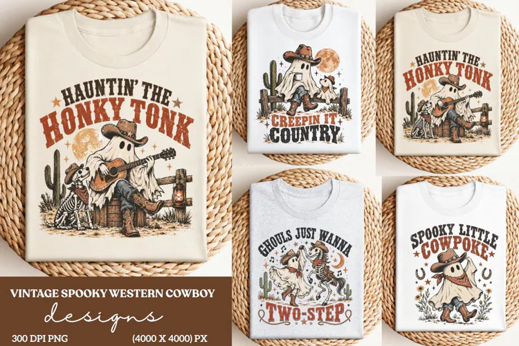 Hauntin' the Honky Tonk Ghost Cowboy PNG, Spooky Western Cow