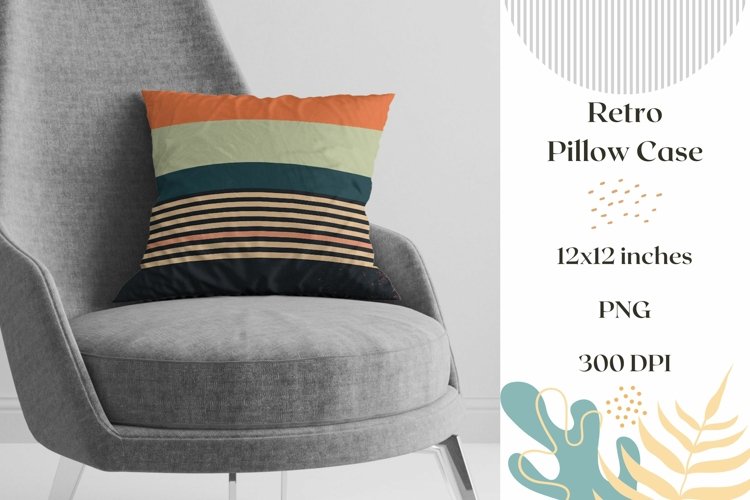 Retro Pillow Case PNG, Multicolor Stripes Pillow Sublimation example image 1