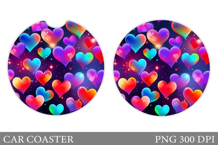 Hearts Car Coaster Design. Neon Hearts Car Coaster