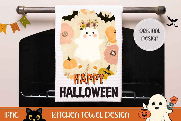 Cartoon Halloween Ghost Towel, Halloween Bats Towel Template
