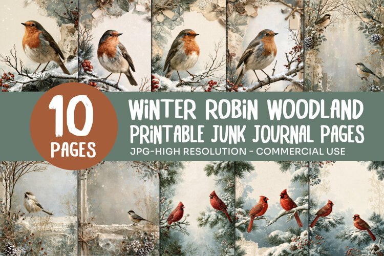 Winter Robin Woodland Junk Journal Pages example image 1