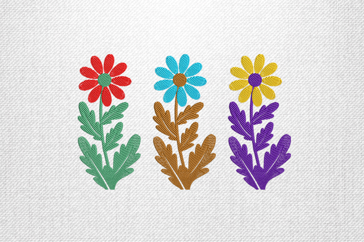 Colorful Triple Daisy Floral Embroidery Design