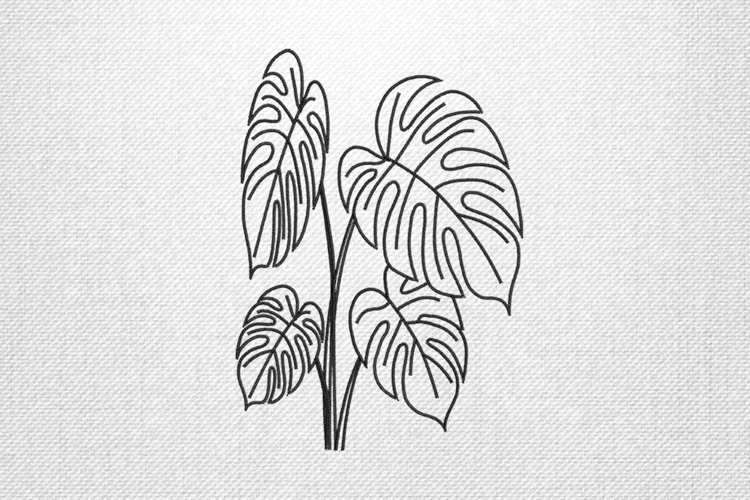 Monstera Leaf Line Art Embroidery Design