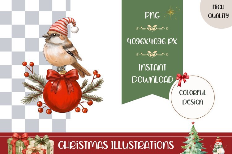 Cartoon Christmas Bird Illustration, Christmas Balls PNG example image 1