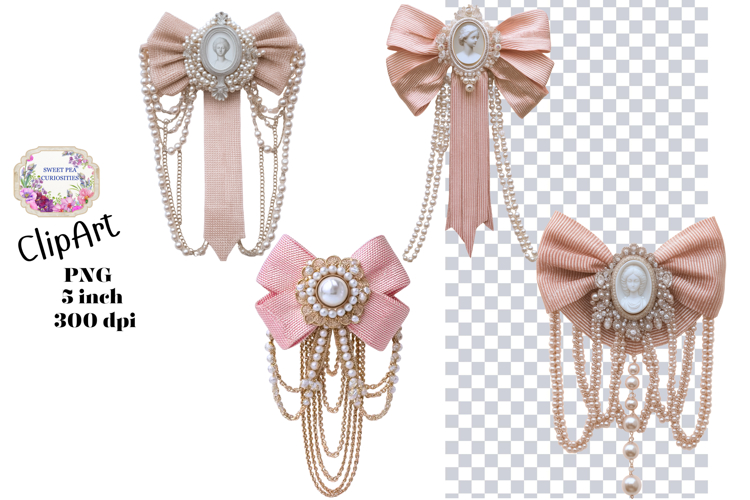 Cameo, Pink, Pearls, Ephemera, PNG, Junk Journal, clipart