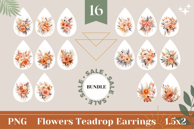 Flowers Teardrop Earring Sublimation, Flowers Earring Bundle