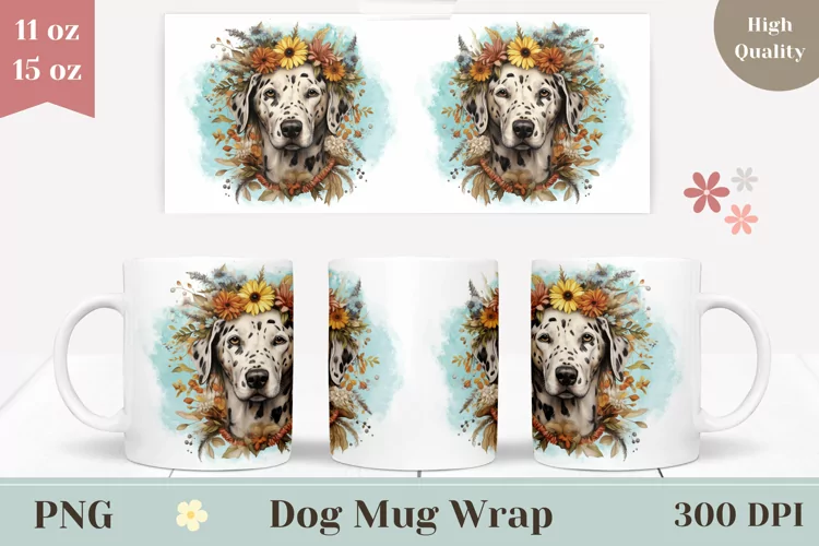 Watercolor Dalmatian Dog Mug Wrap, Sublimation Coffee Cup