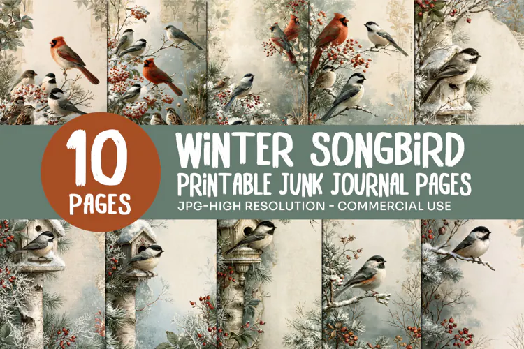 Winter Songbird Junk Journal Pages