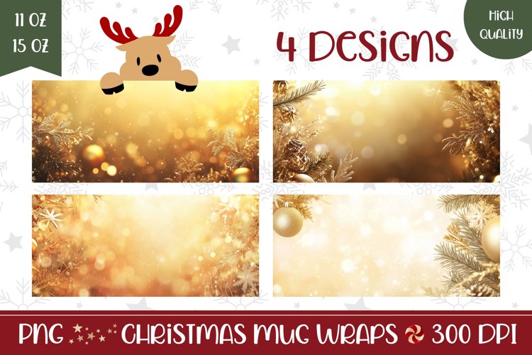 Christmas Baubles Mug Design, Gold Christmas Glitter Mug