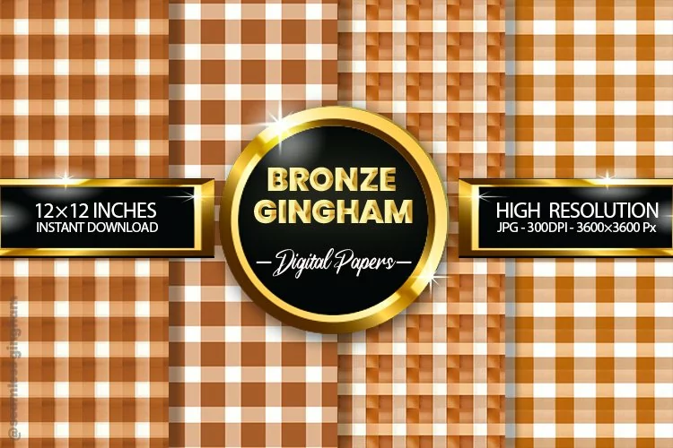 Bronze Gingham Digital Papers 04 Variations