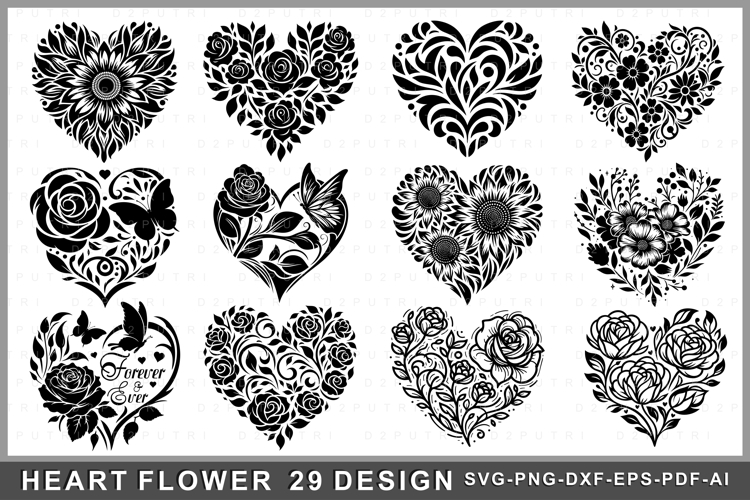 Floral Heart SVG Bundle, Flowers SVG bundle, Valentines Day example image 1