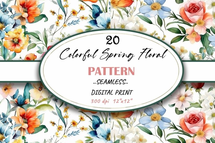Colorful Spring Watercolor Flowers Seamless Digital Paper