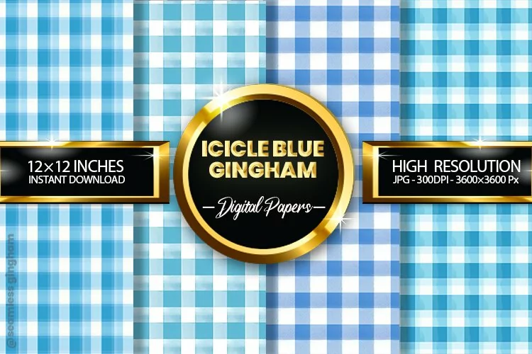 Icicle Blue Gingham Digital Papers 04 Variation