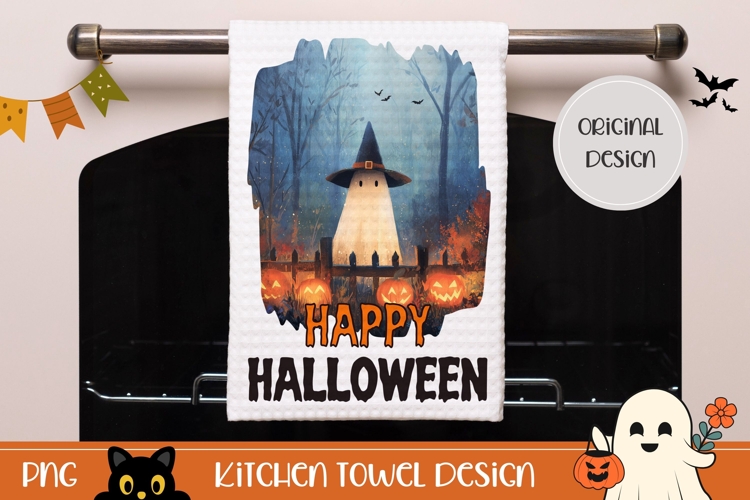 Happy Halloween Towel Design, Cartoon Halloween Ghost PNG