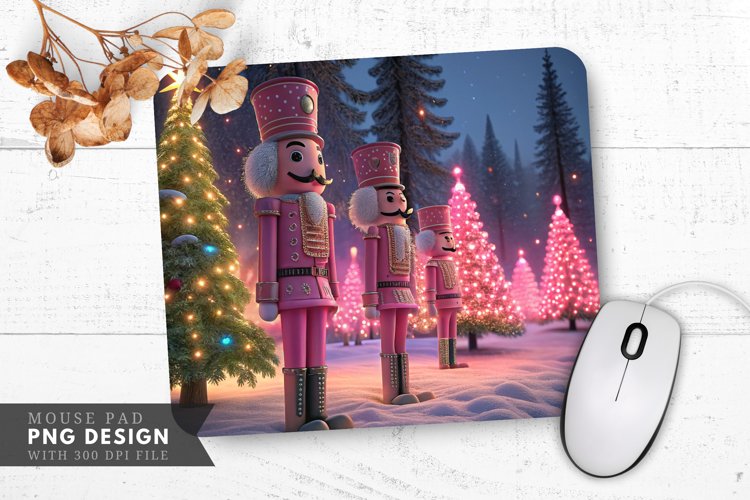 Festive Nutcrackers and Christmas Trees Mouse Pad PNG