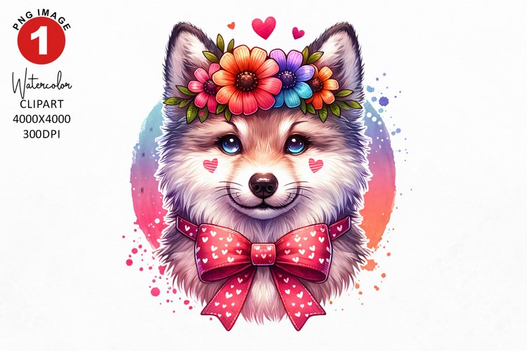 Wolve Valentine Clipart | Watercolor Clipart | Sublimation