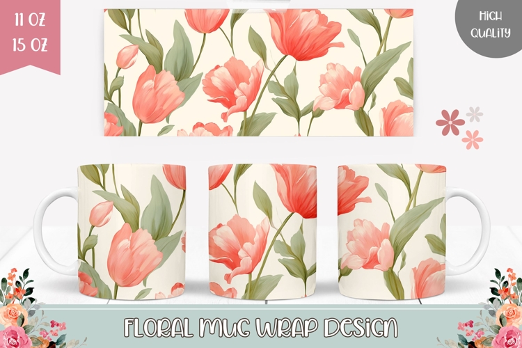 Tulips Mug Design, Spring Mug, Floral Mug Sublimation