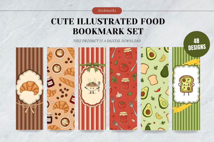 Cute Illustrated Food   Stationery Collage Bookmark Set