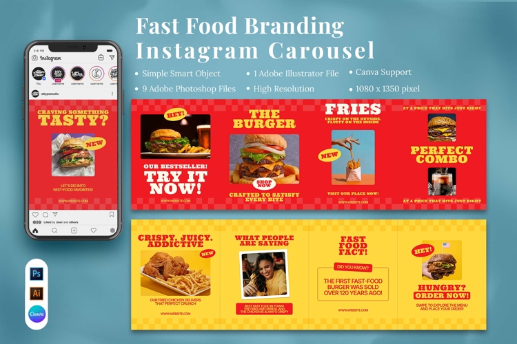 Fast Food Branding Instagram Carousel & Canva Template