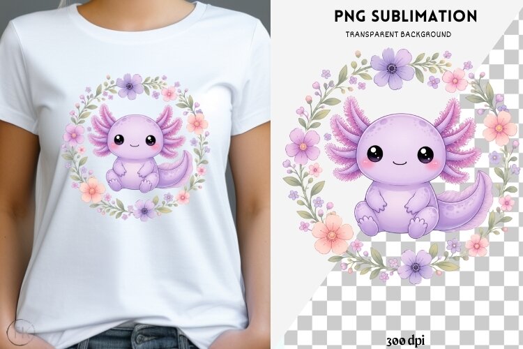 Pastel kawaii axolotl png design for T-shirts example image 1
