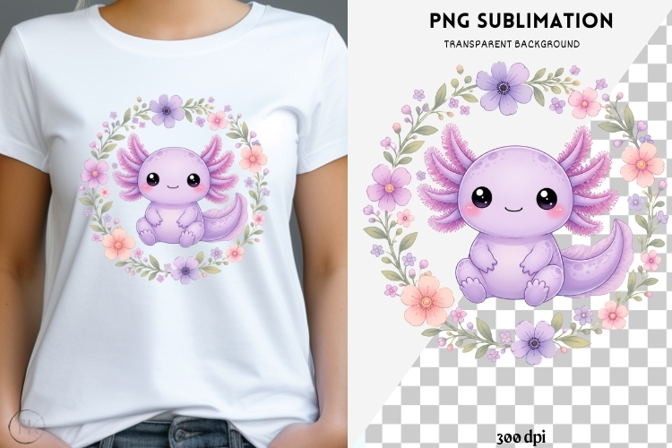 Pastel kawaii axolotl png design for T-shirts